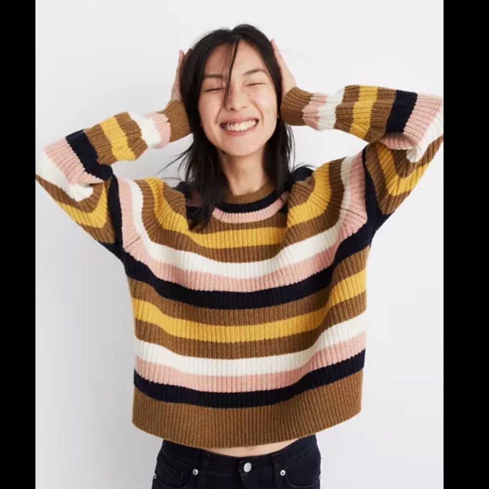 Madewell Striped Tilden Pullover Sweater